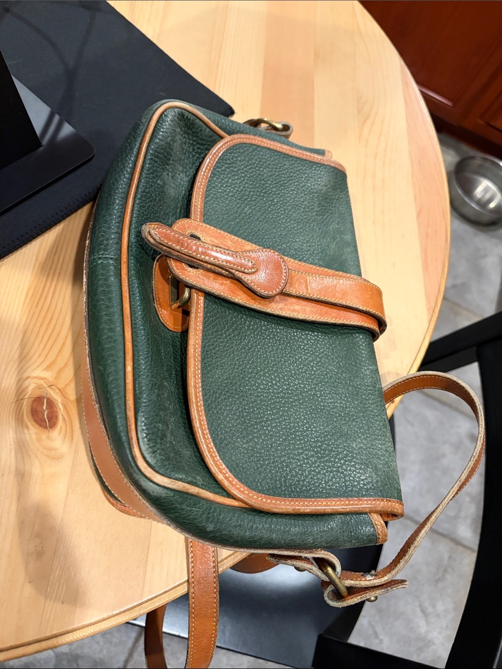 Vintage Dooney & Bourke Green and Brown Leather Crossbody Bag
